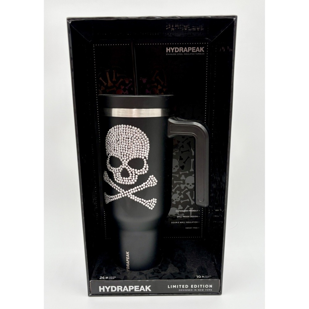 Hydrapeak Tumbler Skull Rhinestone Bling Insulated Cup With Handle Straw 40oz